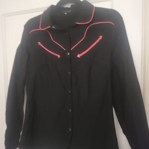 Black Western Shirt with Red Piping